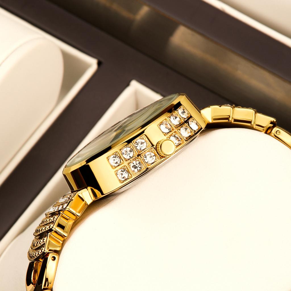 Yalalusi Luxury Gold Diamond Women'S Watch Heart-Shaped Women'S Watch Scale Diamond-Set Fashion Watch Women'S Watch