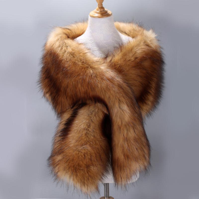 

Осень-зима роскошный искусственный мех шаль шарфы дамы плюшевые шарф накидка для свадебной вечеринки меховой болеро длинный накидка One Size