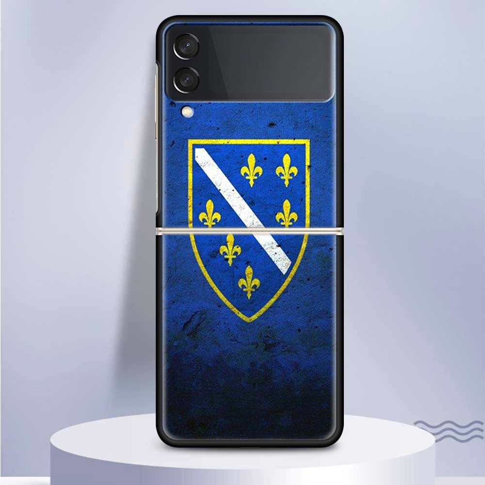 Bosnia And Herzegovina Flag For Samsung Galaxy Z Flip 5 4 3 5G Phone Case Black Hard Cover ZFlip 5 4 3 Luxury Shockproof Bumper