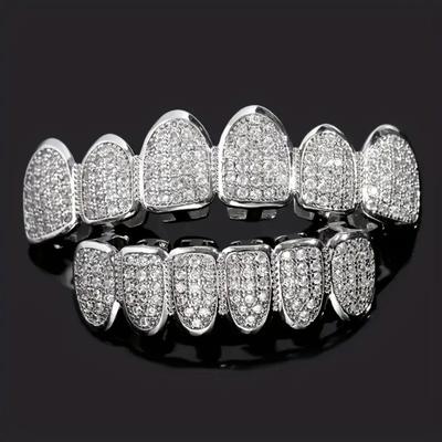 Set de Dientes HipHop CZ para Unisex Superior Inferior Boca Color Oro Cobre Dientes Cubre Dientes Extraíble Moda Dental Joyería