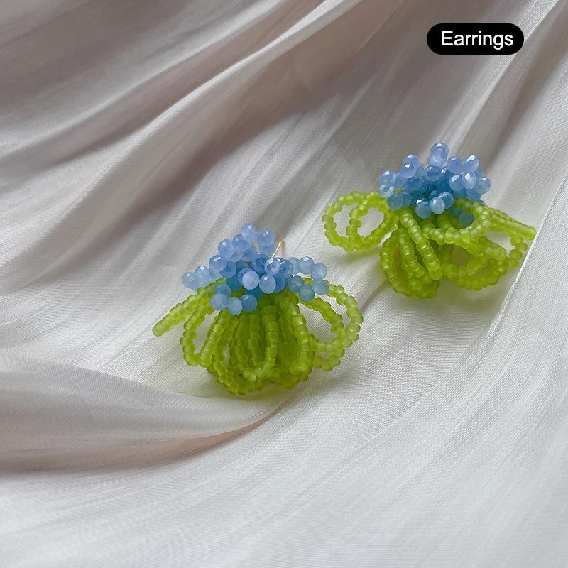 Summer Colorful Fringed Flowers Earring Temperament Elegant Personality Beaded Stud Earrings For Women Jewelry Gift