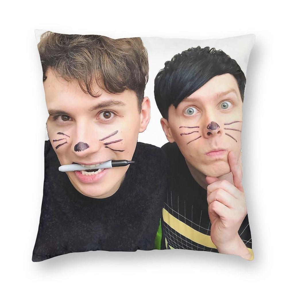 Dan And Phil Pillowcase Polyester Linen Velvet Creative Zip Decor Car Cushion Cover