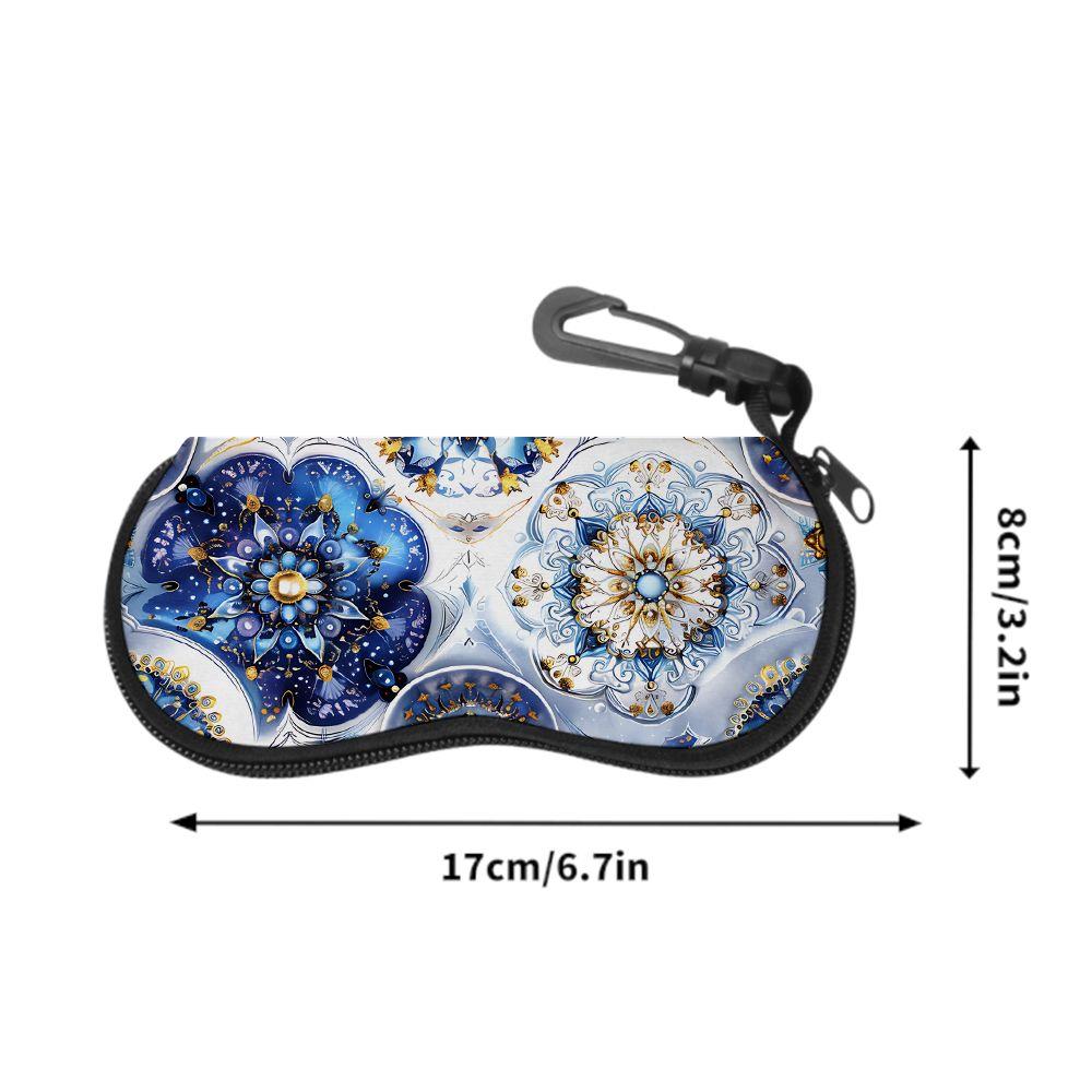 2D-Blue Mandala Floral Pattern Glasses Case, Protective Sunglasses Case, Portable Eyewear Holder Box, Stylish Travel Accessory for Women Men
