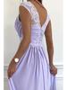 Women's Sleeveless Lace Dress with Open Back and Slit Hem