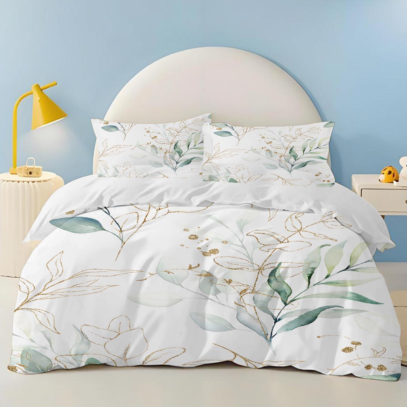 

Comforter Green Plants Palm Leaves 100% Polyesteranime Printed Bedding Set Queen Cotton Cute Printed Cartoon Comforter (quilt)-EU Single(135*200cm)3pcs