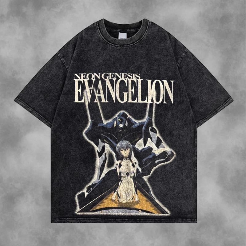 

Горячая Распродажа Футболка с Графическим Принтом Neon Genesis Evangelion Мужская Женская Винтажная Стиранный Хлопок Летняя Новая Футболка Уличная Мода Y2K Повседневный Оверсайз Топ L