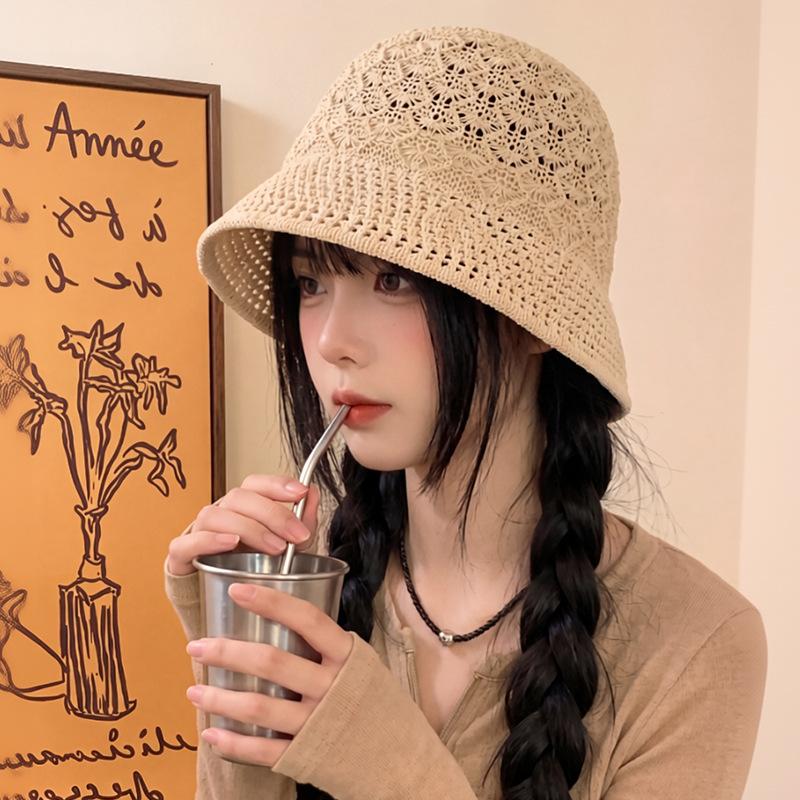 Summer Women'S Versatile Face-Covering Bucket Hat Hollow-Out Design Makes Face Look Smaller Spring Autumn Travel Sun Hat