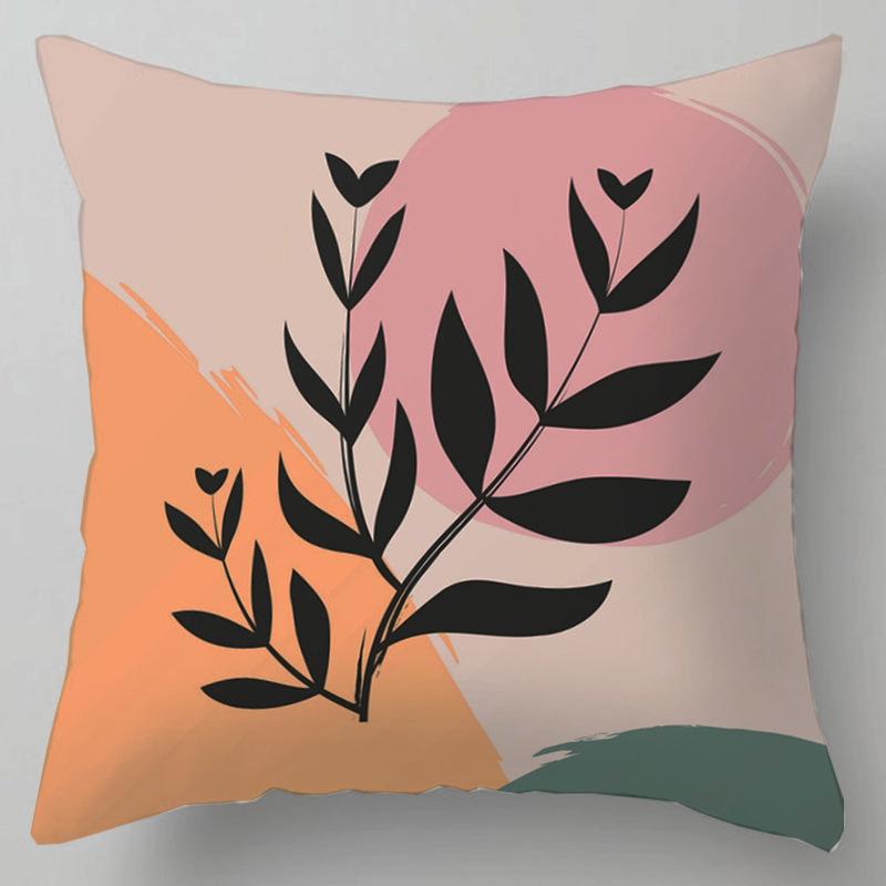 Geometric Abstract Floral Pattern Throw Pillow Cover With Short Plush Print For Living Room Sofa Decoration Cushion Cover