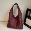 Wine Red Soft Leather Underarm Bag Women's Wide Shoulder Strap Large Capacity Shoulder Bags Temperament Bow Love Tote Bag