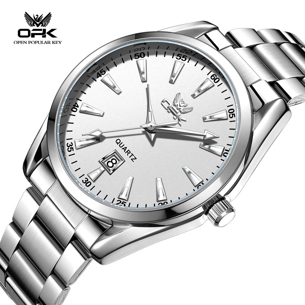 OPK 6088 Man Watch Steel Strap Waterproof Luminous Auto Date Wristclock Fashion Simple Original Quartz Watches for Men