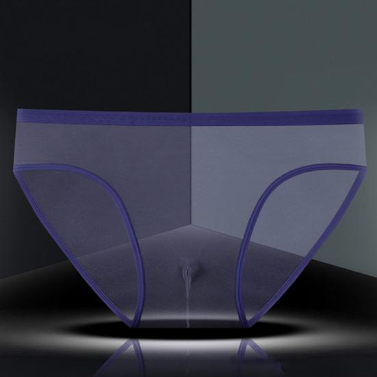 Men Briefs Mid-rise Perspective Thin Underwear with Separate Pouches Solid Color Soft Texture Breathable Elastic Panties