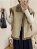 Winter Fashion Vintage Leather Lamb Wool Waistcoat Women New Design Warm Retro Short Vest Female Aesthetic Casual High Street Jacket