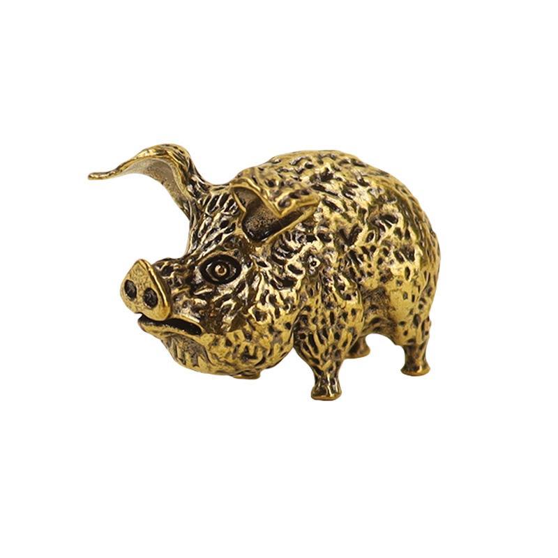 Handgefertigte Messing-Figur des chinesischen Tierkreiszeichens Schwein Retro Glücksbringer für Zuhause Perfekt als Geschenk zum Mondneujahrsfest Bürodekoration