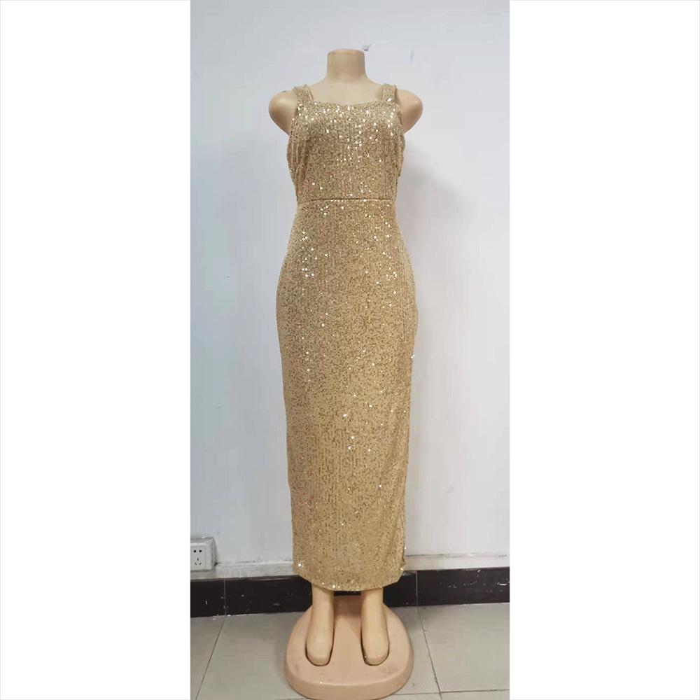 2025 Gold Sequin Halter Neck Slit Dress - Sexy European & American Style for Spring/Summer Parties