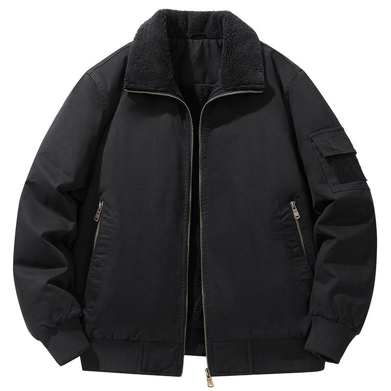 

Men s Lambswool Workwear Jacket: Warm, Thickened, Velvet-Lined, Lapel Casual Outerwear for Autumn & Winter. M [100-120 kg] чорний
