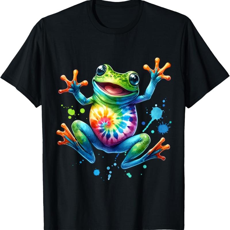 

Cool Peace Frog Tie Dye T Shirt For Boys And Girls - Men s Summer Cotton Graphic Tee S разноцветный