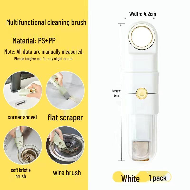 

Многофункциональная щетка для чистки 4-в-1: Пластик, Стальная проволока, Скребок и Инструмент для очистки щелей для глубокой уборки кухни Four-in-One Box