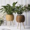 Imitation Rattan Flowerpot Nordic Flower Shelf Creative Flower Pots Storage With Removable Legs Handmade Woven Flowerpots
