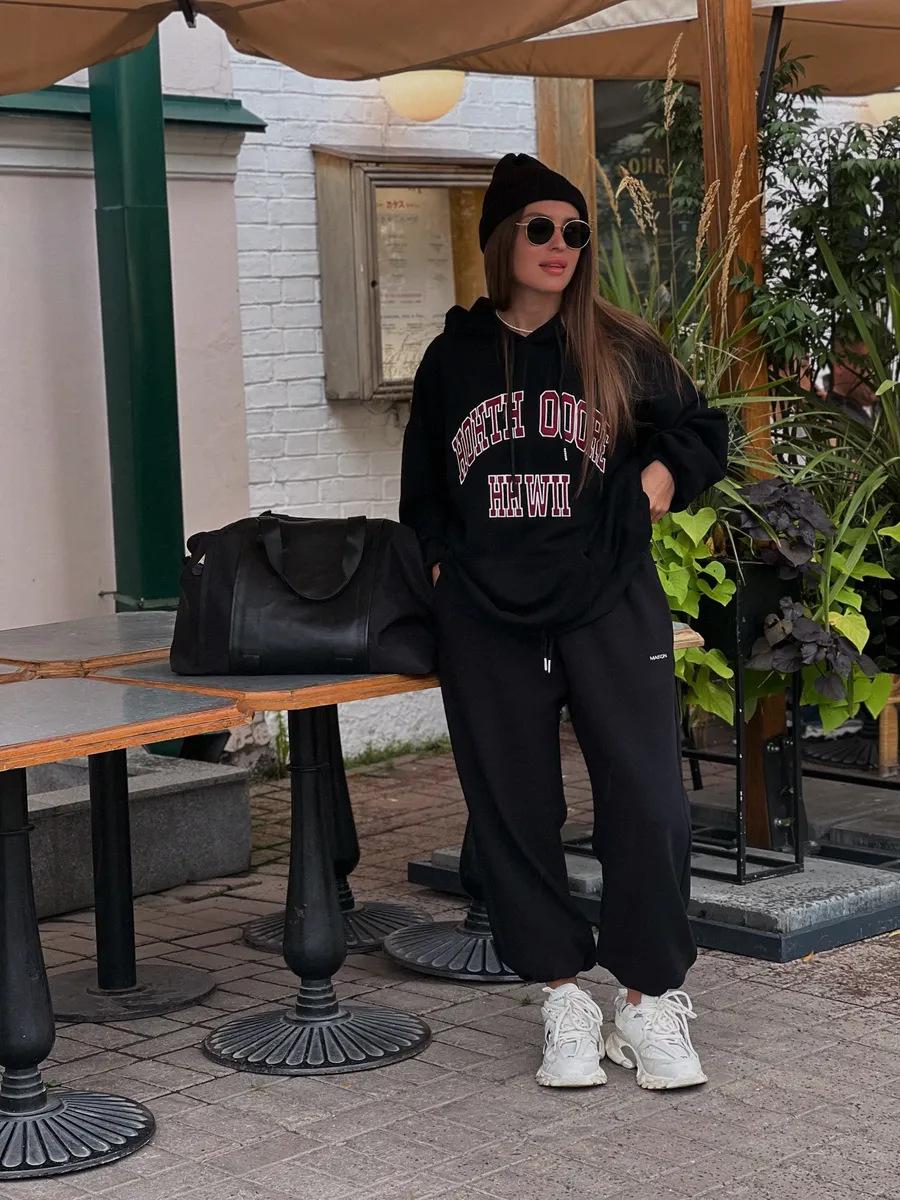 Popular niche chic style autumn and winter American meat cover outside chic hooded thermal sweater XXXL