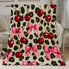 Retro Leopard Cherry Bows Throw Blanket Sexy Cheetah Spot Ribbon Pattern Cute Red Fruit Graphic Cover For Camping Cot