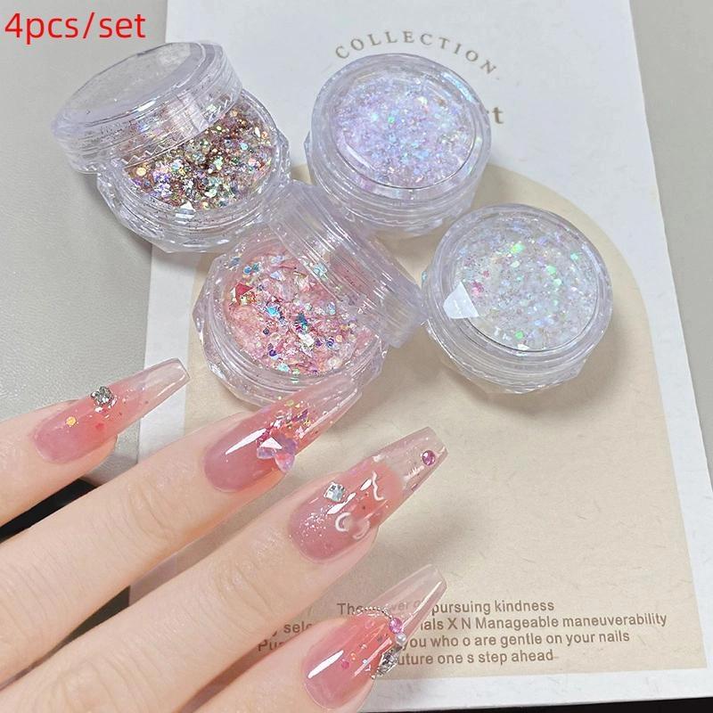 4Jars/Set Mermaid Sparkle Nail Art Glitter Ultra-Thin Laser Flakes Holographic Sequins Irregular Loose Nail Art Dust Accessories
