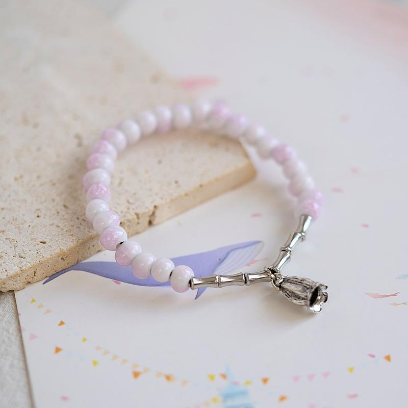 Jingdezhen ceramic bracelet batch goods, national style girls small fresh pink flower bracelet, versatile new Chinese bracelet.