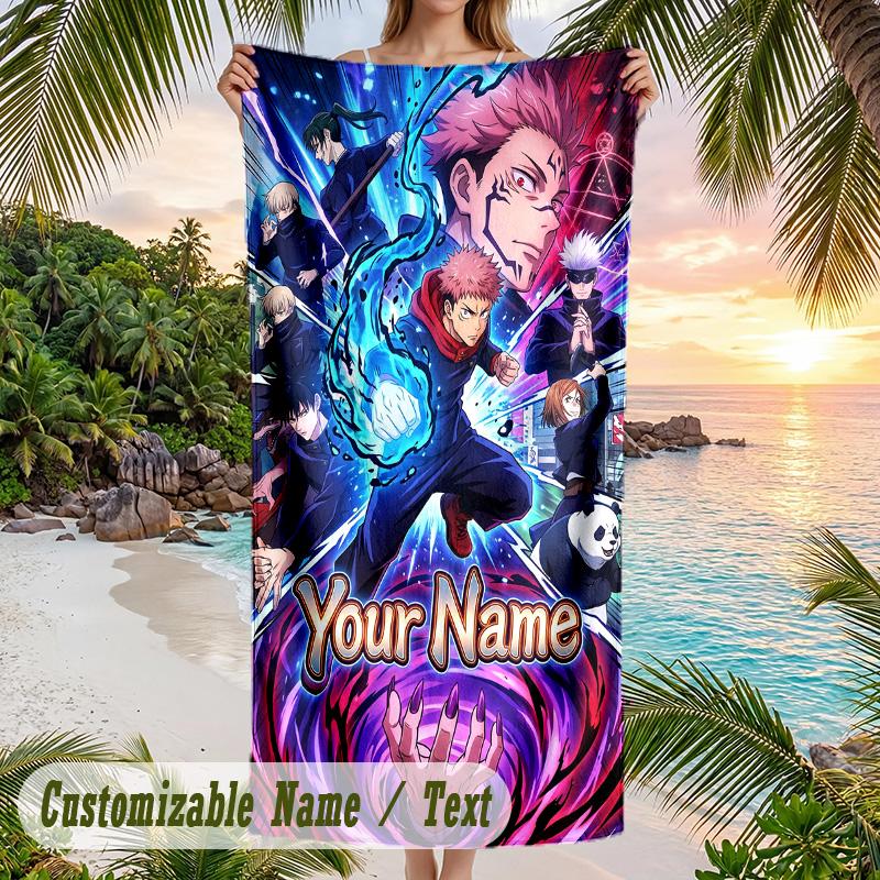 Jujutsu Kaisen Beach Towel, Personalized Custom Name Text, Quick Dry Large Absorbent Towel For Beach Pool