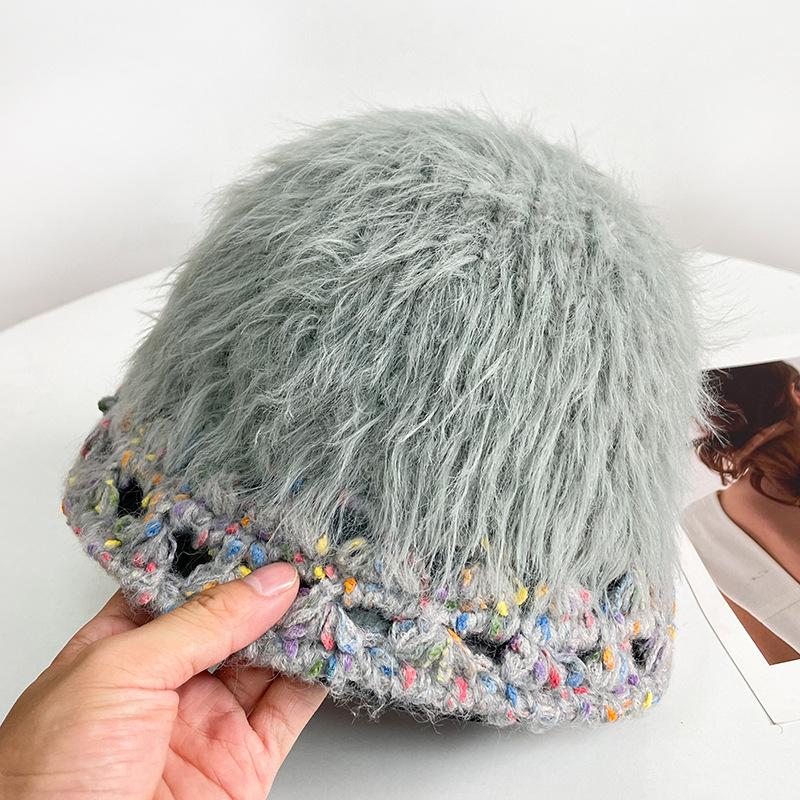 Colorful Bucket Retro Hat Plush Wool Autumn and Winter Knitted Dopamine Warm and Face Showing Fisherman Hat Ear Protection Basin Hat