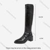 Comemore Black Thick Heels Knee High Boots for Women Autumn Winter Pu Leather Long Boots Woman Slip On Pointed Toe Botas Mujer
