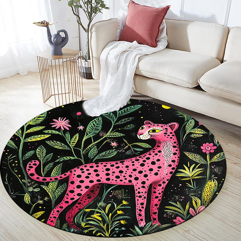 Pink Leopard Round Area Rug,Carpet Rug for Living Room Bedroom Sofa Playroom Decor,Non-slip Floor Mat