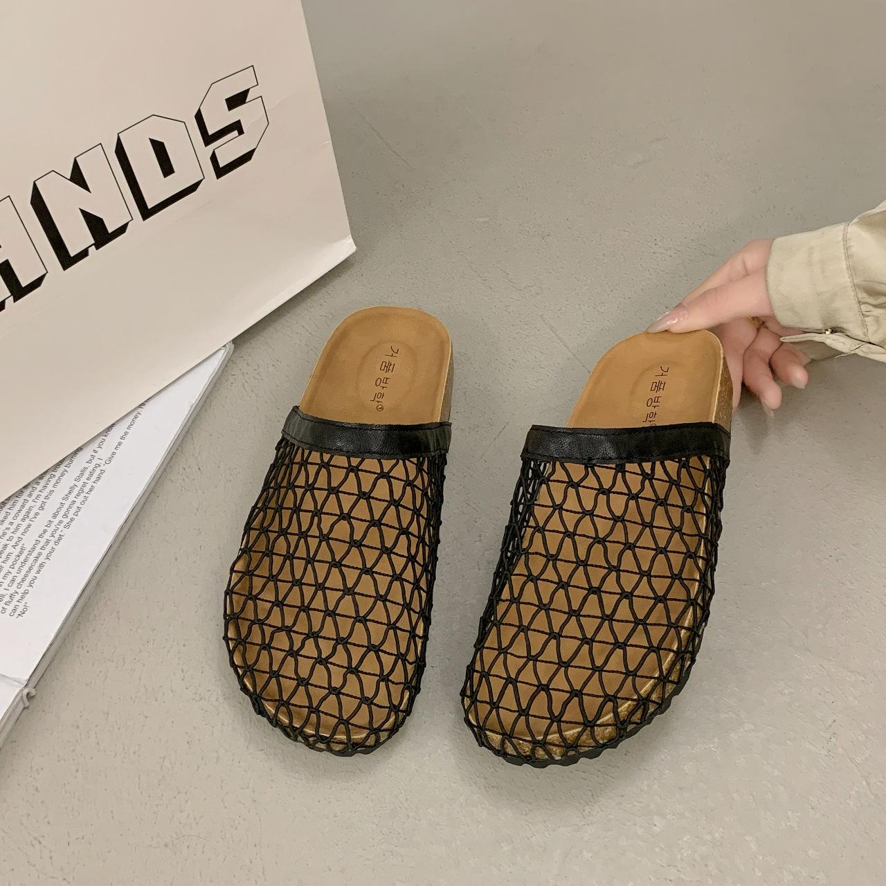 

Толстоподошвенные сетчатые головки для рыболовной сумки, женские летние тапочки с открытой пяткой, новинка 2025 года, сетчатые прохладные тапочки на одной педали 40 чёрный