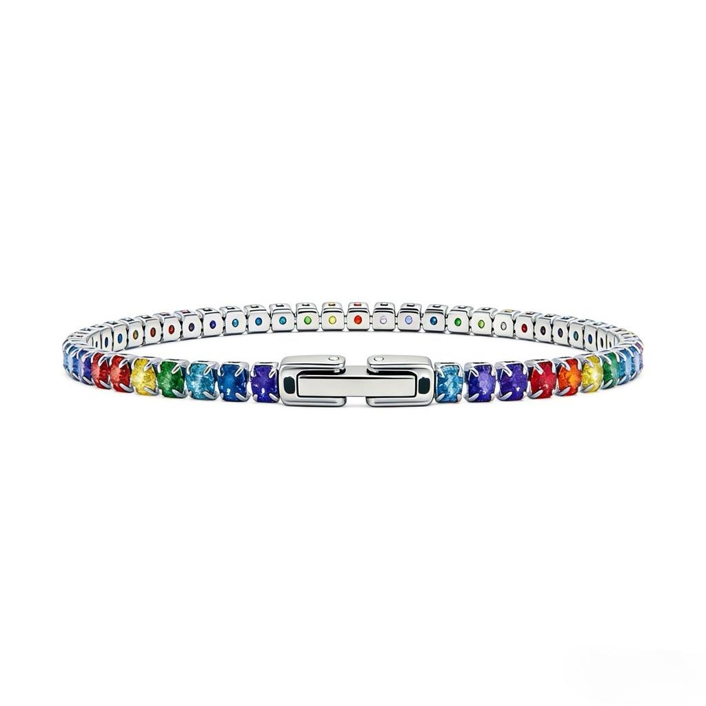Women's Adjustable Rainbow Zircon Bracelet 6-7 Inches Waterproof Stainless Steel Multicolor Diamond Fashion Jewelry Luxurious Ac