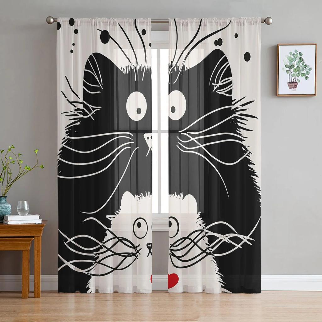 Roztomilá zvířátka Kočka Moderní závěsy do obývacího pokoje Průhledné tylové závěsy Průsvitné okno do ložnice Příslušenství Dekor
