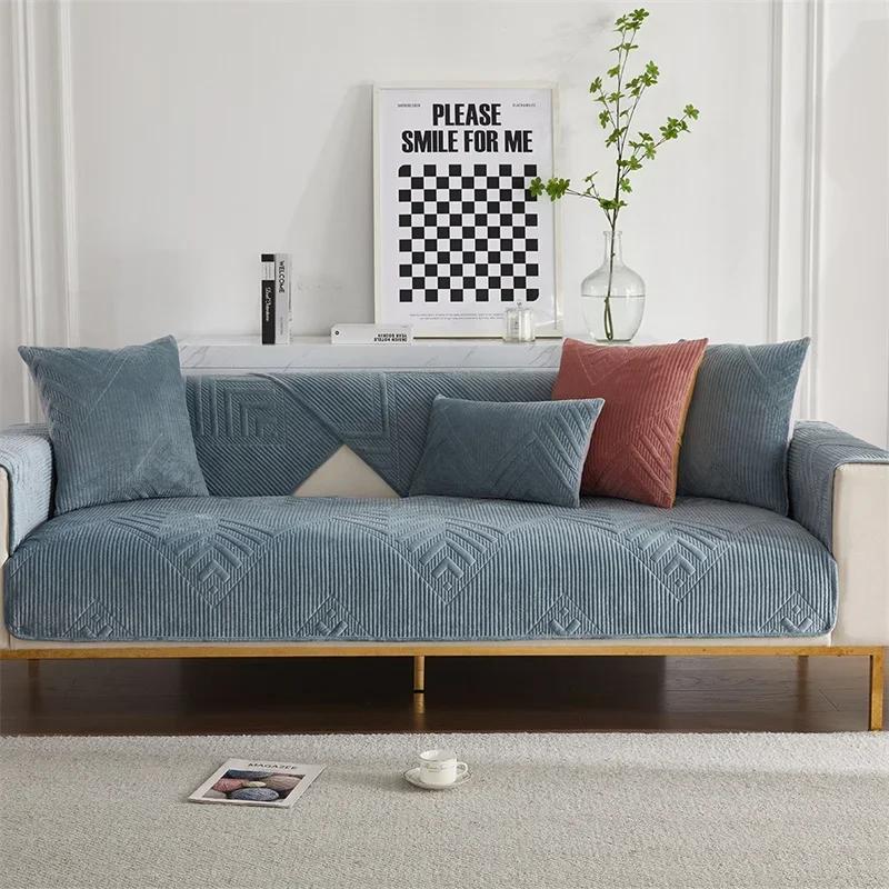 

Solid Color Sofa Cover Mat Soft Plush Couch Slipcovers for Living Room Non-Slip Universal Sofa Cushion Armrest Back Towel Decor 70x70 A