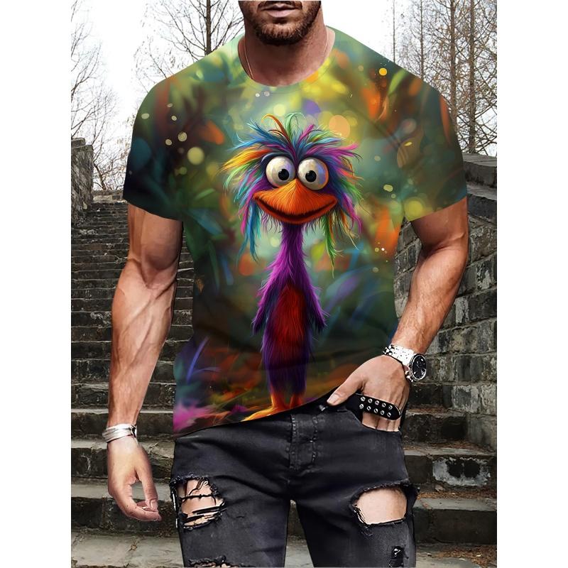 Summer Round Neck 3D Print Funny Animal Pattern Top Fashionable Casual Short Sleeved Men's T-shirts