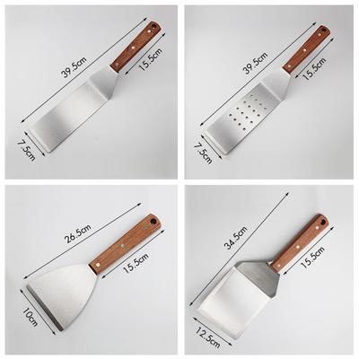 Edelstahl Grillspatel Schaber mit Holzgriff, Küchenwender für Flachgrill Outdoor-Kochen - Grillplattenzubehör
