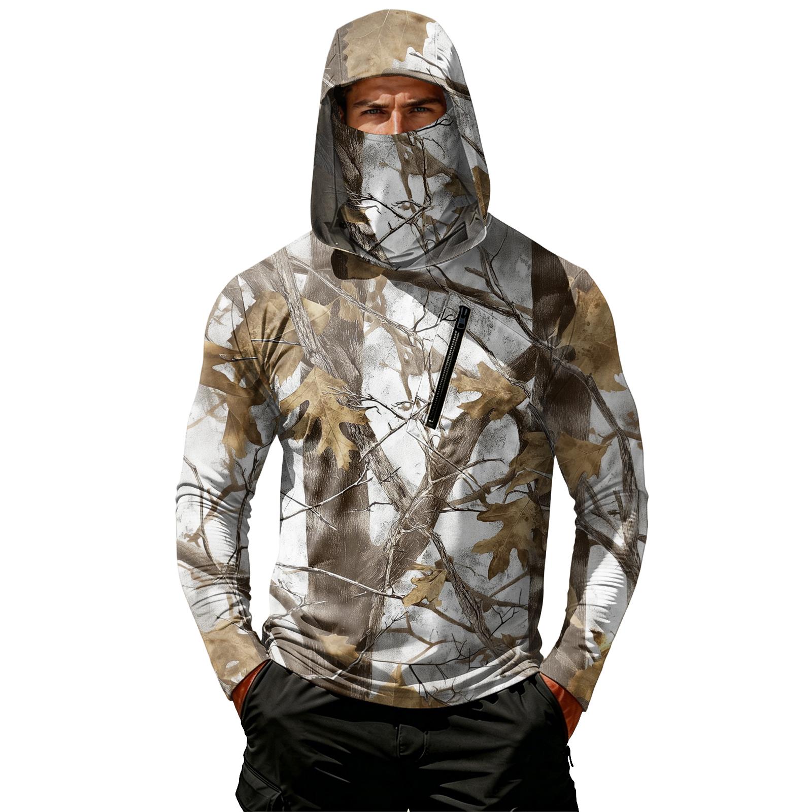

Men Long Sleeve Hooded Pullover with Chest Zipper Pocket Lightweight Printed Outdoor Sportswear Top M