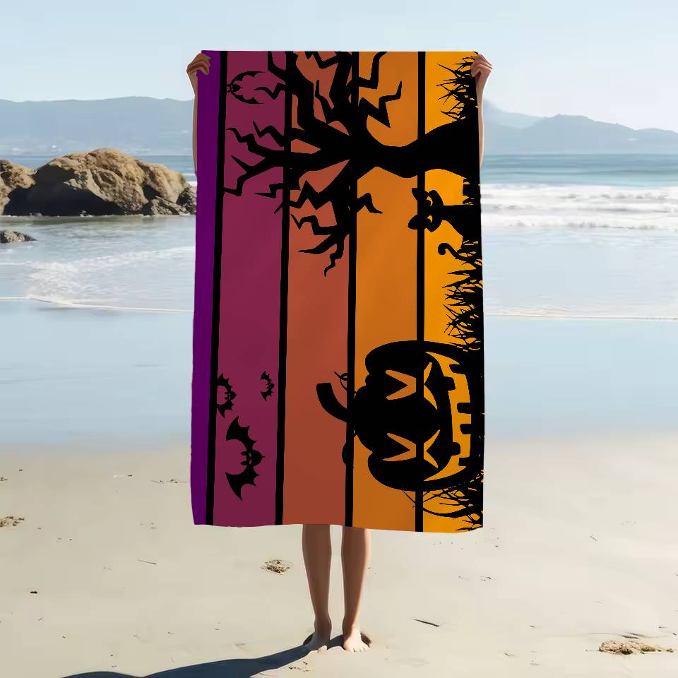 Retro Halloween Witch Pumpkin Ghost Beach Swimming Towel Soft Absorbent Washcloth Children's Gifts For Kids Travel Camping Gym