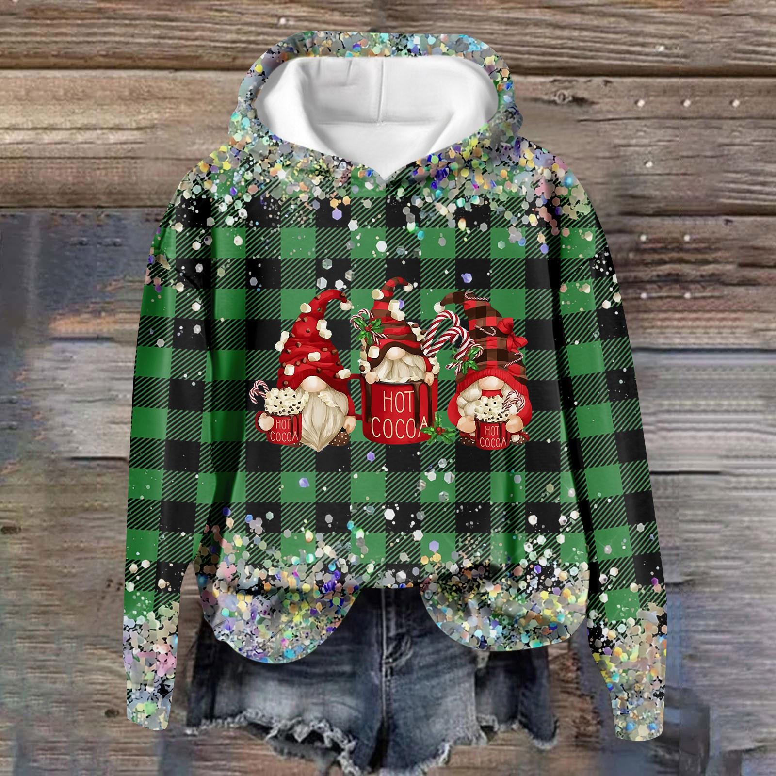 

Женская повседневная мода рождественский принт длинный рукав O-образный вырез пуловер толстовки XXL