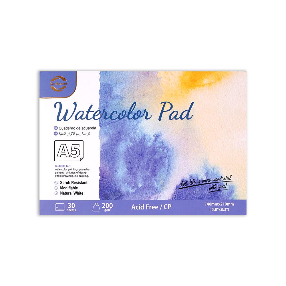 Cross-Border Watercolor Sketchbook - Thick 200g, All Wood Pulp, Medium Texture, A3/A4/A5 Sizes for Art Students