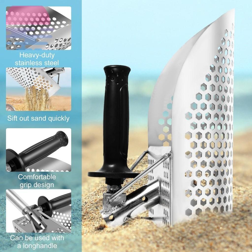304 Beach Fast Sifting Metal Detector Scoop Stainless Steel Beach Sand Scoop Portable Treasure Hunting Scoop Metal Detecting Tool