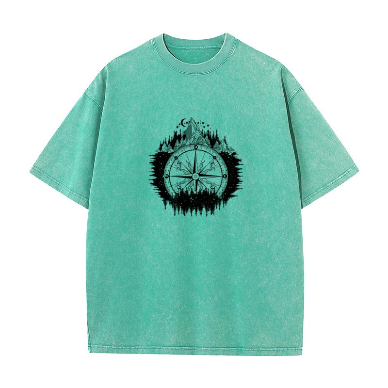 Premium Cotton Mans Short Sleeve Stylish Compass vintage Washed T Shirts Geek Tees Retro Gift ONeck Washed T Shirts