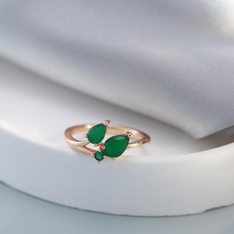 Kinel Green Leaf Zircon Rings For Women Rose Gold Color Daily Jewelry
