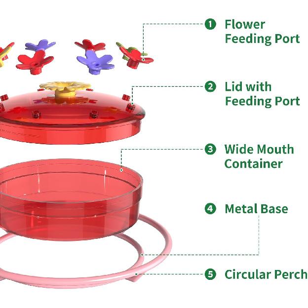 Hummingbird Feeder - Wide Mouth Nectar Feeder with Ant Moat, Easy-Refill Top & Leak-Proof, Unique Gift Outdoor Garden & Backyard Decor Hanging -