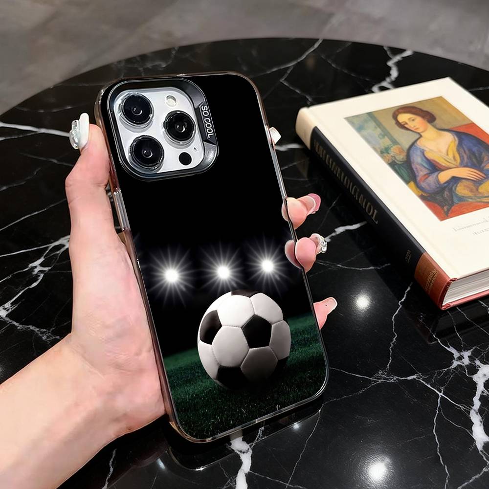 F-Football S-Soccer stitch texture Phone Case For iPhone 17,16,15,14,13,12,11 Plus,Pro Max,XS,Colorful Silver Black Cover