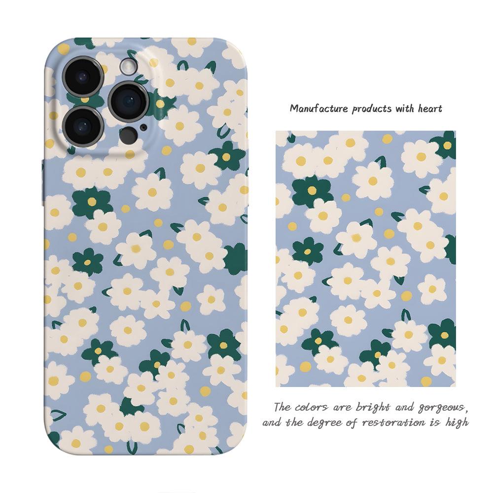 Ins Wind White Floral Mobile Phone Case Apple 15Pro Anti-drop Film All-inclusive iPhone17pm High-value Women's Model