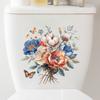 Fresh Style Floral & Butterfly Toilet Stickers, Waterproof Removable Self-Adhesive Bathroom Wall Decals