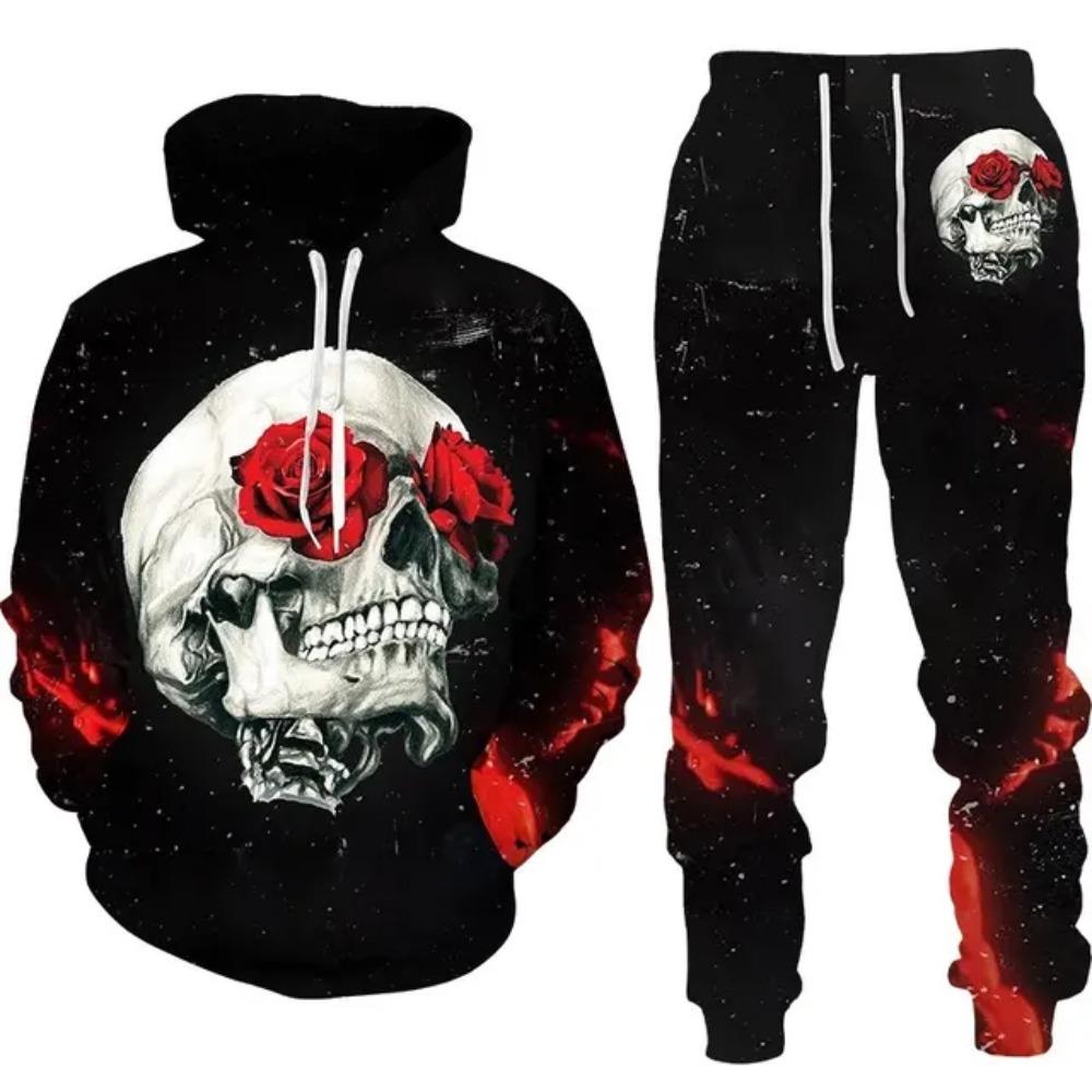 Skull 3D Printed Hoodies Trousers Set Spring Autumn Men Tracksuits Casual Sweashirt Pullover 2 Piece Suit Vintage Men Outfits