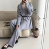 New European and American cross-border design belt, suit collar, knit cardigan, wide-leg pants, casual two-piece set