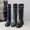 Extra High Tube Flat-bottomed Rain Shoes Men's Water Shoes Closing Mouth Plus Fixed Cotton Lint Long Tube Rain Boots Size Waterproof Glue Shoes Winter